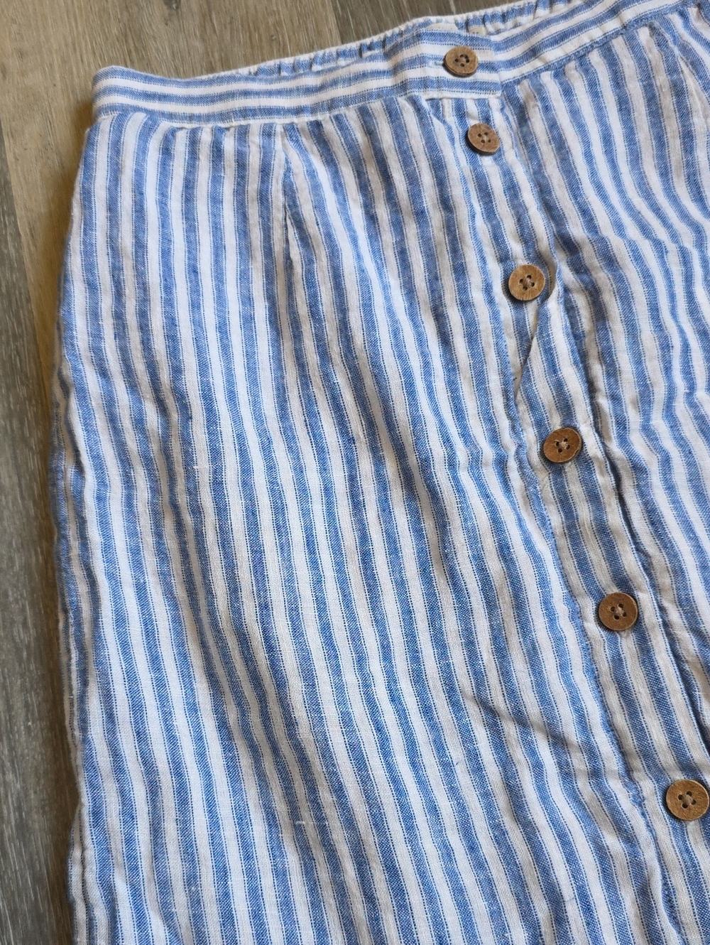 Faherty Striped Button-Front Blue and White Linen Midi Skirt - Picture 5 of 16